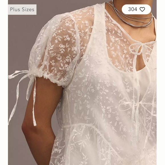 ANTHROPOLOGIE M SHEER SHORT-SLEEVE ORGANZA Coverup MAXI DRESS White $118 NWT Med - Picture 8 of 11